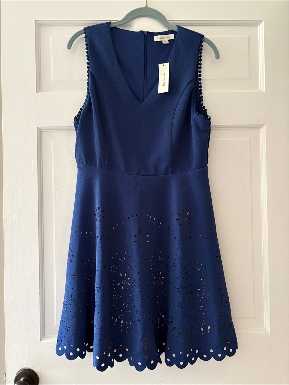 Francesca’s Navy Laser-Cut A-Line Dress